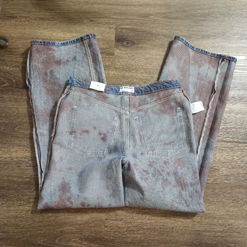We The Free Mid-Rise Loose Straight Jeans Washed tie-dye Embellished NWT sz 27 - Picture 8 of 15